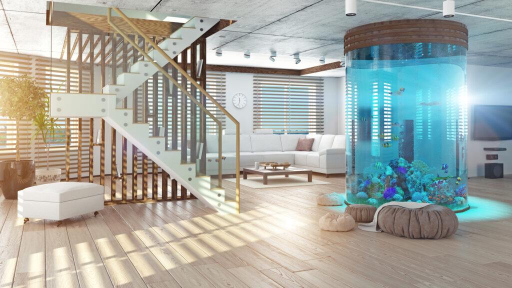 Ten Eikelder Parkettboden Wohnbereich mit Aquarium