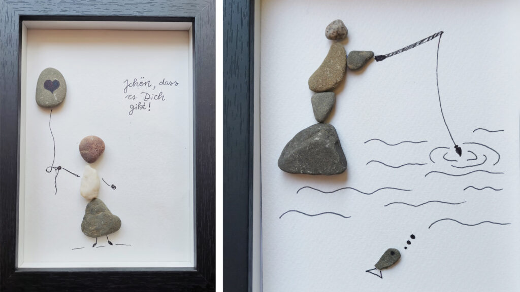 Rhein-Steinbilder mit Kieselsteinen aus dem Rhein