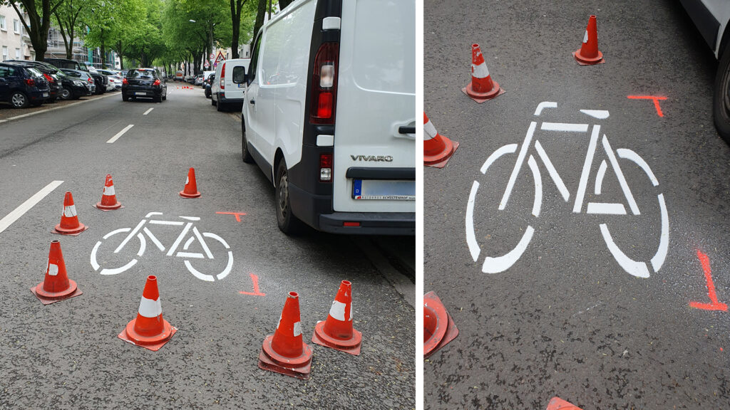Neue Markierungen für Fahrräder auf der Mommsenstraße