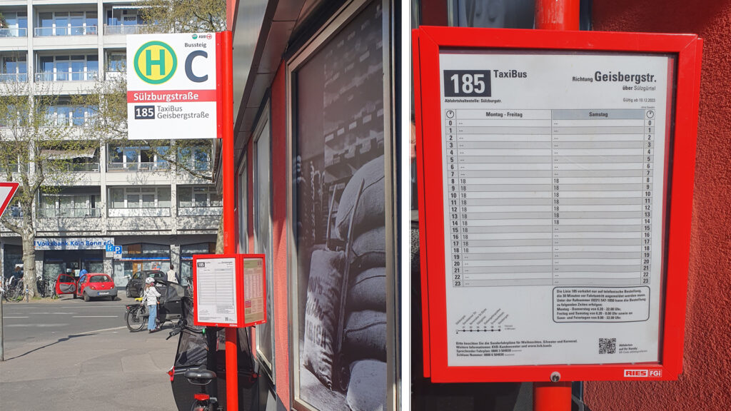 TaxiBus Haltestelle in Köln Sülz an der Sülzburgstraße